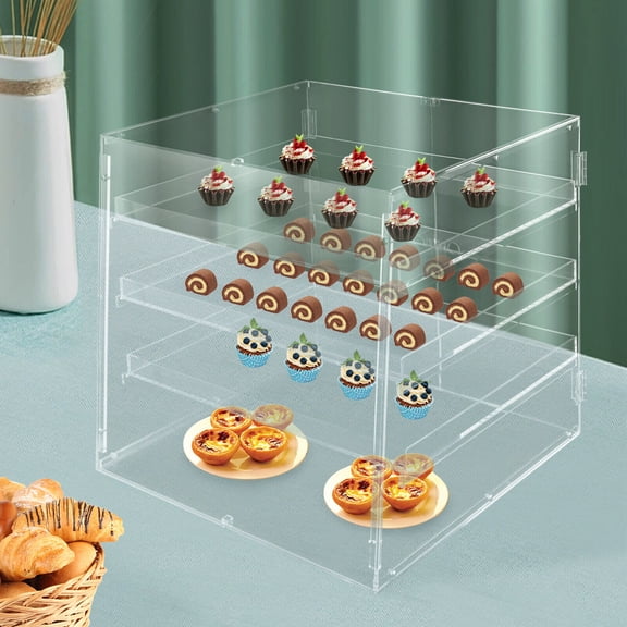 3-Tray Pastry Display Case, Countertop Acrylic Bakery Display Stand for Sweet Stores 18.7 X 17.71 X 17.71in