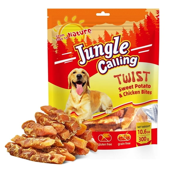 Jungle Calling Dog Treats, Chicken Wrapped Sweet Potato, Gluten and Grain Free, Chewy Dog Bites for Balanced Nutrition, 10.6 oz