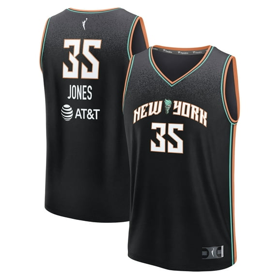 Unisex Fanatics Jonquel Jones Black New York Liberty Explorer Edition Fast Break Replica Jersey