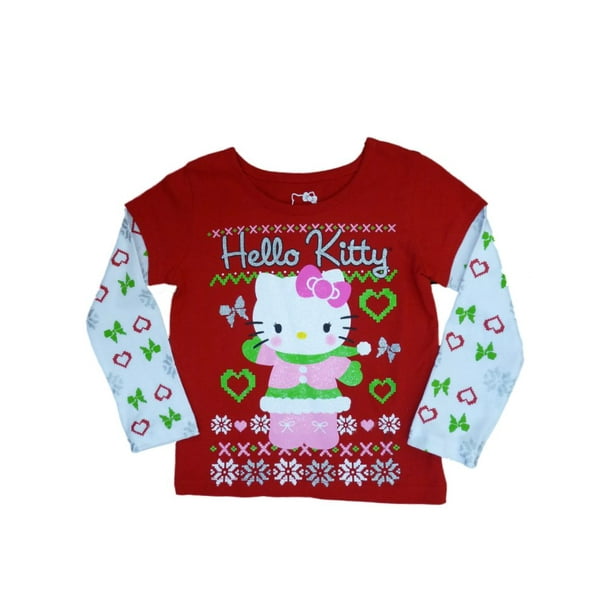 Hello Kitty Hello Kitty Toddler Girls Red Holiday TShirt Snowflake Tee Shirt 3T