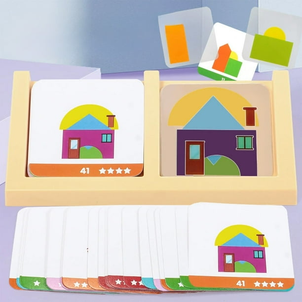 Herunwer Geometric House Design Toys, Tangrams Kids, Pattern Blocks, Portable Set, Hand Coordination, for School Classroom Home Family Time