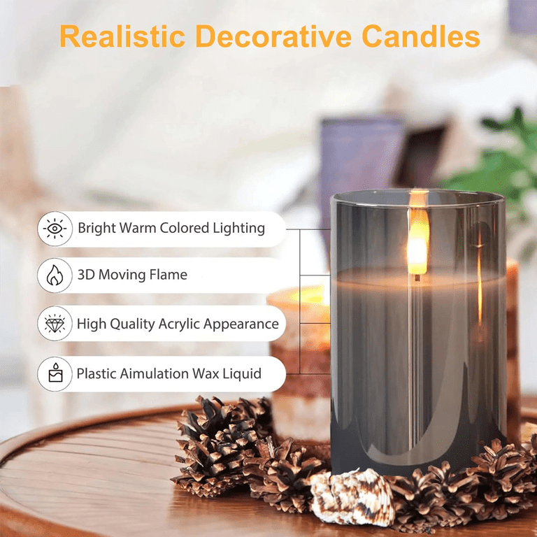 Hidawn Flameless Flickering LED Pillar Candles, Gray 3-Pack photo 4