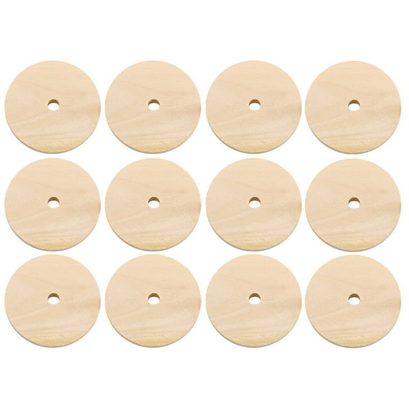 Landege 50pcs Round Wooden Chips Unfinished Wood Slices with Holes, Craft Wooden Discs for Decoration and Art Projects