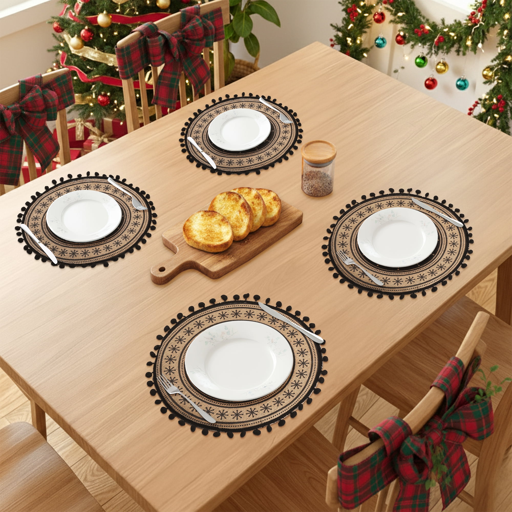Unique Bargains Set of 6 Round Farmhouse Placemats for Dining Table Decor Black