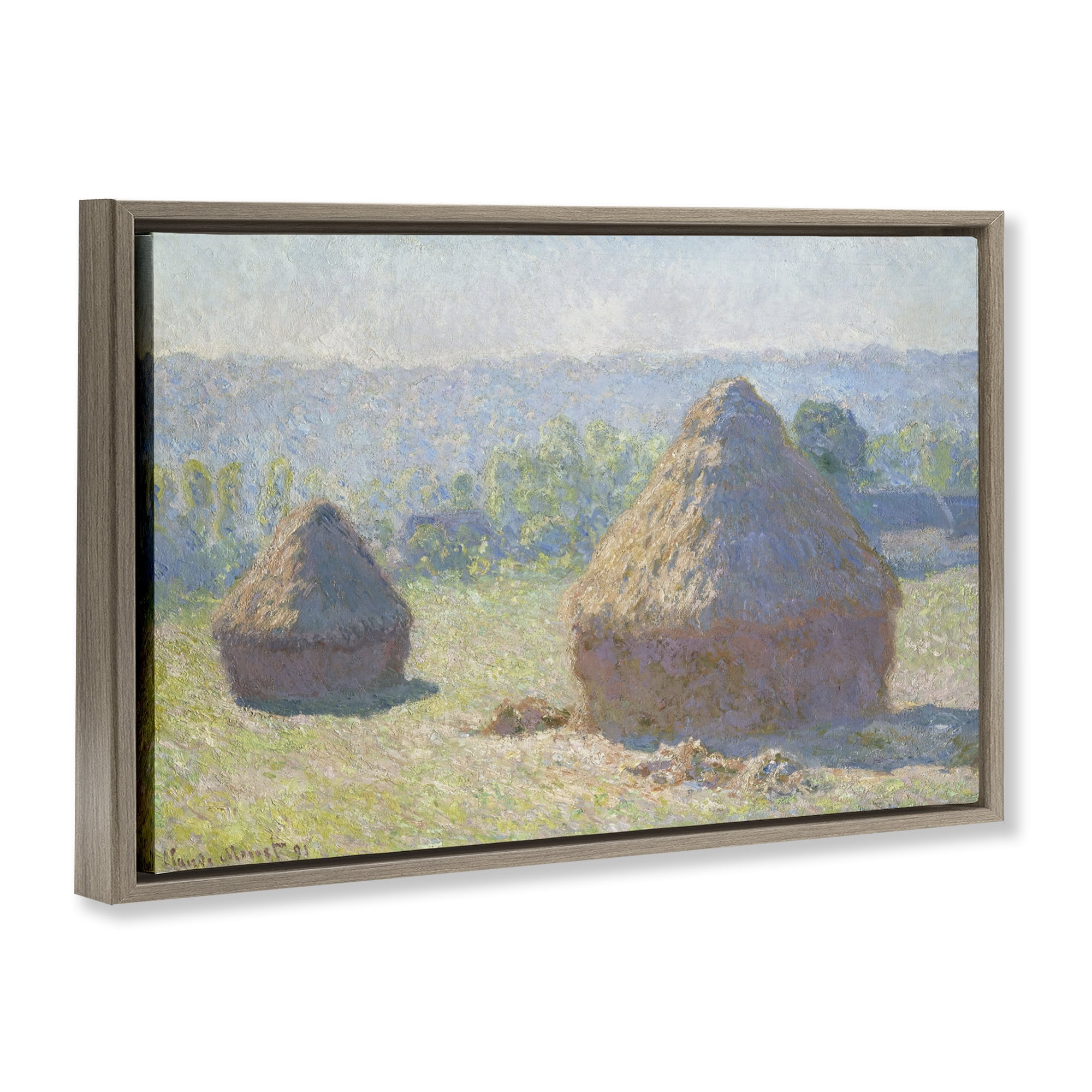 Stupell Industries Classic End Of Summer Haystacks Landscape & Nature Painting Brown Floater Framed Canvas Art Print Wall Art, 25 x 17