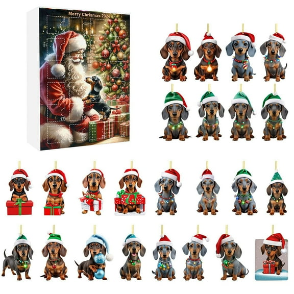 A 24-Pack Sausage Dog Christmas Ornaments For Tree Countdown Calendar Acrylic