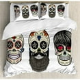 thumbnail image 3 of Day Of The Dead Decor Twin Size Duvet Cover Set, Skull Human Heads with Happy Faces Floral and Geometric Shaped Eyes, Decorative 2 Piece Bedding Set with 1 Pillow Sham, Multicolor, by Ambesonne, 3 of 3