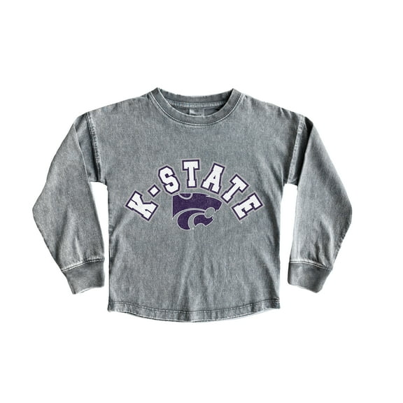 Girls Youth Gameday Couture Gray Kansas State Wildcats Faded Wash Pullover Top