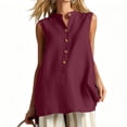 thumbnail image 2 of Xdegoge Cotton Linen Tops for Women V Neck Stand Collar Button Down Sleeveless Tunic Tank Top Relaxed Fit Casual Office Fashion Trendy Travel Blouses, 2 of 8