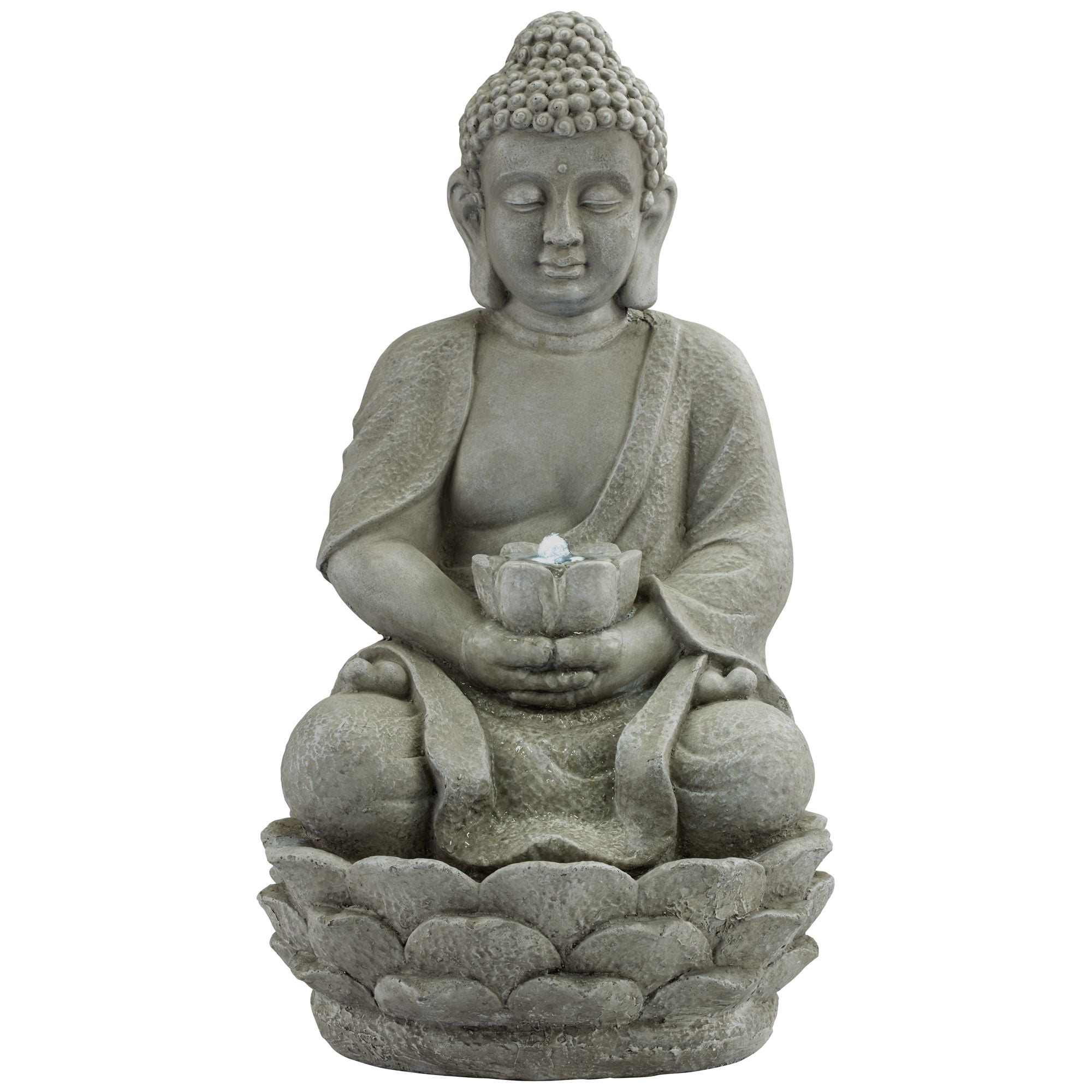 Sitting Buddha 22" High Small Zen Asian Indoor Outdoor Decor Faux Stone Tabletop Fountain with Light LED Outside