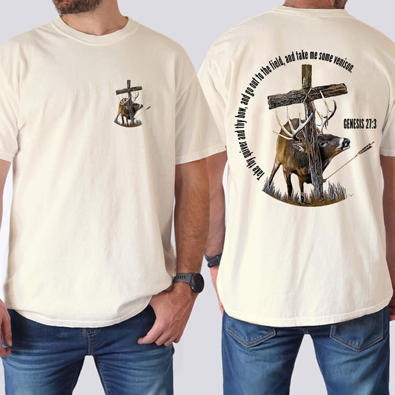 Christian Genesis 27 3 Deer Hunting Cross Graphic Casual T-Shirt for Men