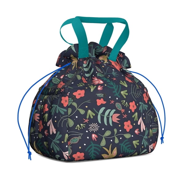 Pioneer Flower Floral Print Pattern Drawstring Lunch Bag Women - Drawstring Lunch Bag Insulated for Work Office - Stain-Resistant Large Lunchbags for Women with Multi-Pockets