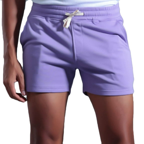 WREESH Men's Gym Workout Shorts 5 Inch Shorts Solid Cotton Sports Shorts Elastic Waist Drawstring Shorts Summer Shorty Shorts Purple