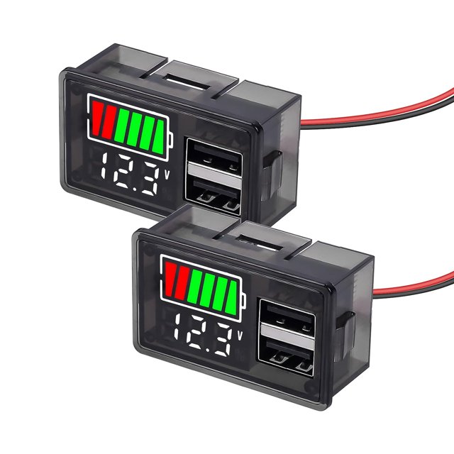 2PCS Medidor de monitor de batería, Probador de capacidad de batería con 2 puertos USB Memoria de apagado para batería de litio ternaria de hierro de litio de plomo-ácido Golf