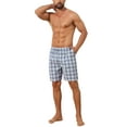 thumbnail image 2 of INSPIRE CHIC Men's Plaid Drawstring Waist Checked Pattern Lounge Pajama Shorts 34 Blue Gray, 2 of 5