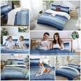 thumbnail image 5 of Navy Blue Bedding Duvet Cover Set Queen Size 4 Pieces Ombre Stripe Soft Twill Plush Quilt Cover, Include 1 Duvet Cover 1 Flat Sheet And 2 Pillow, 5 of 7