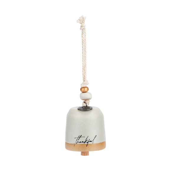 Demdaco Thankful Grey 2.5 inch Ceramic Stoneware and Wood Mini Inspired Bell