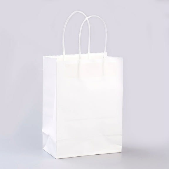 12pc Pure Color Kraft Paper Bags Gift Bags Shopping Bags with Paper Twine Handles Rectangle White 27x21x11cm DIY