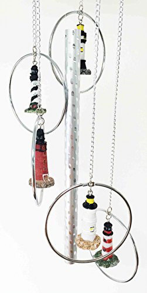 Five World Famous Light Houses In Rings Decor Resonant Relaxing Wind Chime Patio Aluminum And Resin Construction