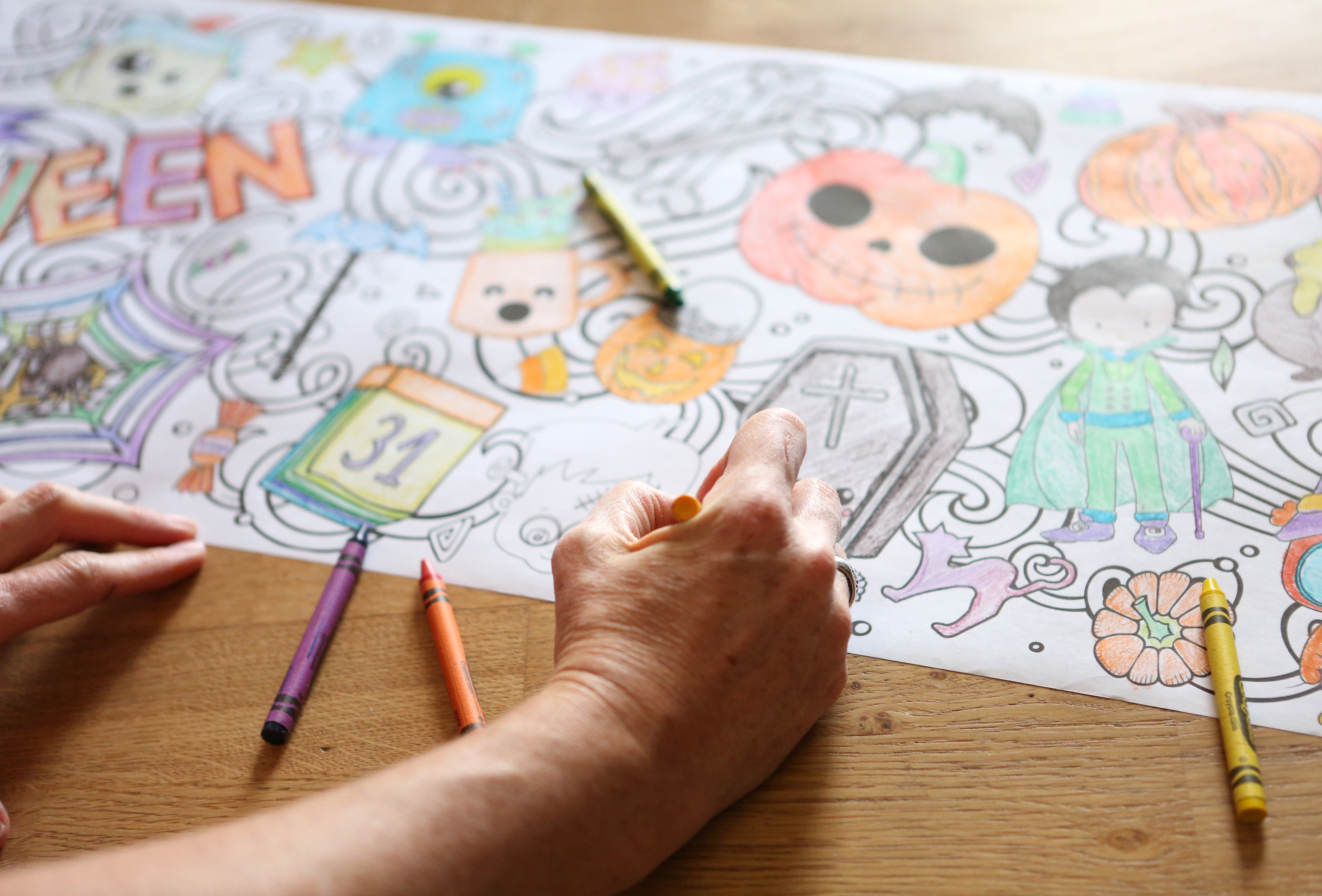 Coloring Paper Roll 18-Foot Drawing Paper Roll for Kids and Adults, Use in Kids' Easel or as Giant Coloring Poster, Large Sheet with Durable Paper, Perfect for Parties, Classrooms & Work (Halloween)