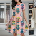 thumbnail image 2 of Cute Retro Robot Pink Background Pattern Women's Classic Swing Skater Dress Casual Work Party Cocktail Dresses, 2 of 6