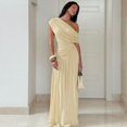 thumbnail image 3 of Apricot Women One Shoulder Ruched Maxi Dress Asymmetrical Draped Neck Slim Fit Evening Party Gown, 3 of 5