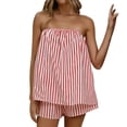 thumbnail image 2 of Women Two Piece Lounge Sets Striped Tube Tops Shorts Set Summer Vacation Outfits with Pocket Y2K Going Out Tops(Red,S), 2 of 5