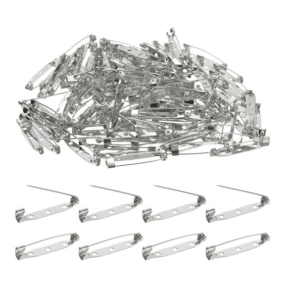 Uxcell 120 Pcs Safety Bar Pin 35mm Silver Brooch Clasp Pins Backing Locking Pin Badge Backs with Hole for DIY Crafts Name Tags Badges Jewelry Making