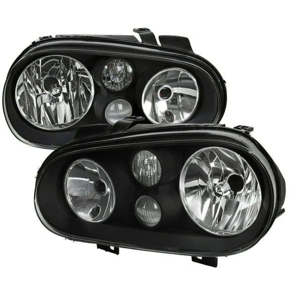 V2 Factory Style Headlights (Matte Black Housing/Clear Lens) Made for and Compatible with 1999-2006 Volkswagen Golf Mk4 GTI/R32 Cabrio
