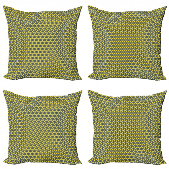Abstract Geometry Throw Pillow Cushion Case Pack of 4, Bicolored Random Altered Geometric Elements Contemporary Arrangement, Modern Accent Double-Sided Print, 4 Sizes, Blue Mustard, by Ambesonne