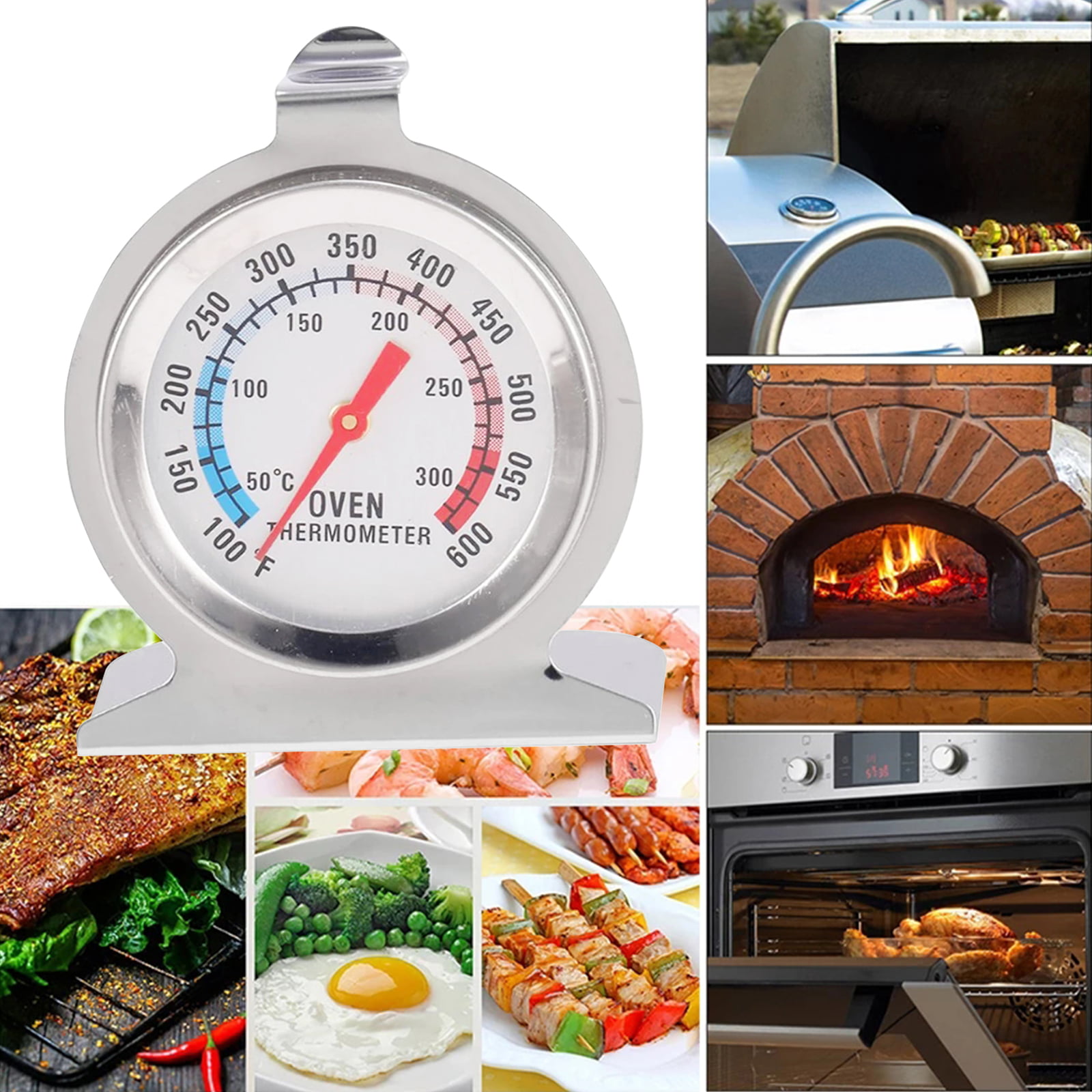 100-600 Degrees Fahrenheit Oven Grill Fry Chef Smoker Instant Read Stainless Steel Thermometer with Hook and Panel for BBQ Baking E-outstanding Oven Thermometer 50-300 Degree Centigrade 