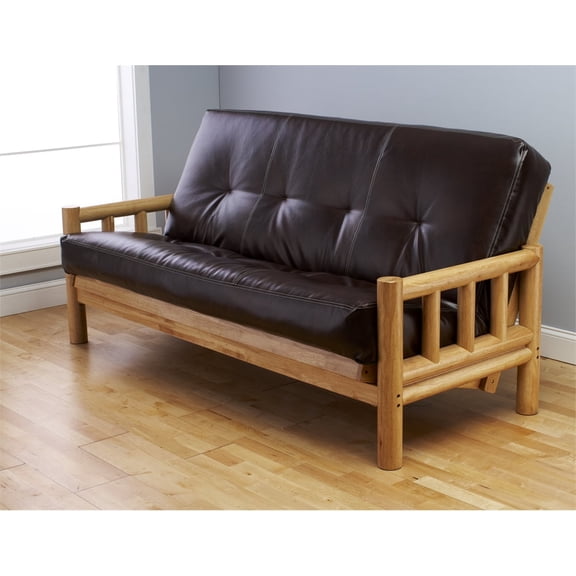 Kodiak Furniture Natural Lodge Futon with Faux Leather Mattress in Java Brown