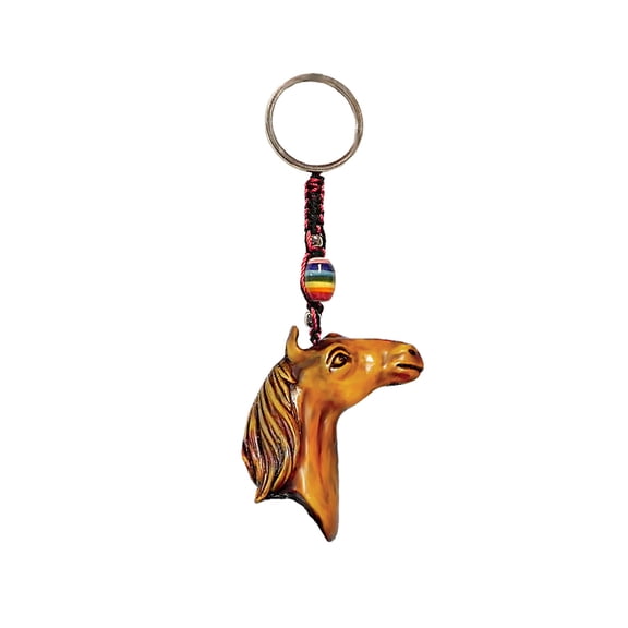 Horse Head Farm Animal 3D Figurine Keychain Multicolored Macramé Metal Ring - Handmade Gifts Boho Car Keys Bag Accessories
