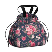 Pioneer Flower Drawstring Lunch Bag Women - Drawstring Lunch Bag Insulated for Work Office - Stain-Resistant Large Lunchbags for Women with Multi-Pockets