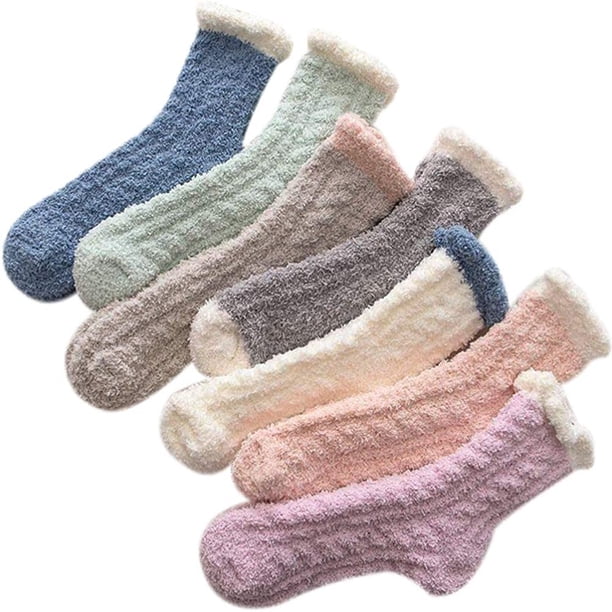 Calcetines cálidos de invierno, calcetines de felpa esponjosos, calcetines de punto, calcetines gruesos para cama, calcetines altos, calcetines cálidos de invierno, calcetines elásticos de Navidad