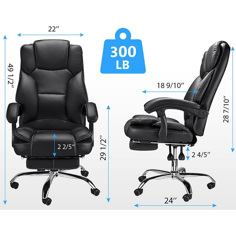 Reclining Office Chair, Executive Office Chair with Footrest, PU Leather  Office Chair, Ergonomic High Back Office Chair with Armrests, Adjustable