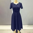 thumbnail image 5 of Efsteb Cocktail Dresses For Women Vintage 1950s Dress Short Sleeve V Neck Swing Dress Wedding Guest Party Dresses (Navy,XL), 5 of 7