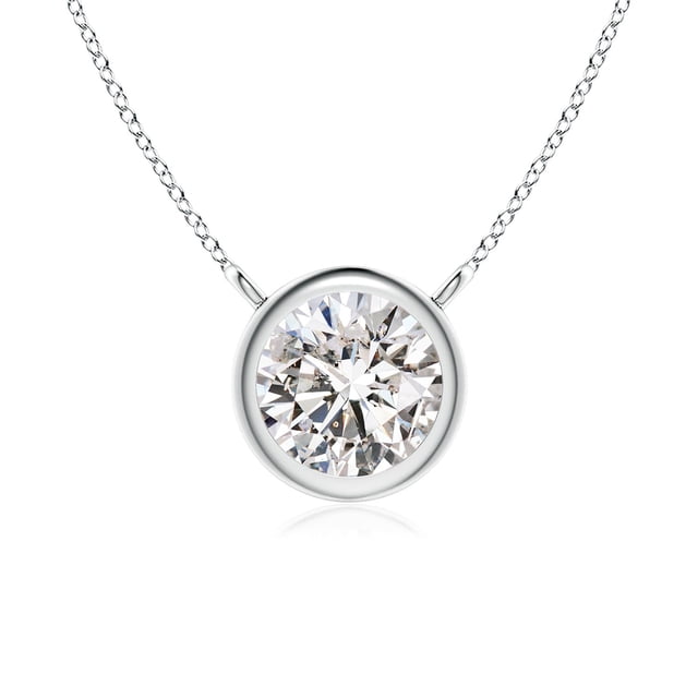 Angara Collier en Diamant Naturel - Collier Solitaire Rond en Diamant avec Lunette en Platine pour Femmes