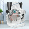 thumbnail image 4 of Scandinavian Soft Flannel Fleece Throw Blanket, Hand Drawn Hedgehog with Go Wild Lettering Words Tribal Feathers Design, Cozy Plush for Indoor and Outdoor Use, 50" x 60", Multicolor, by Ambesonne, 4 of 5