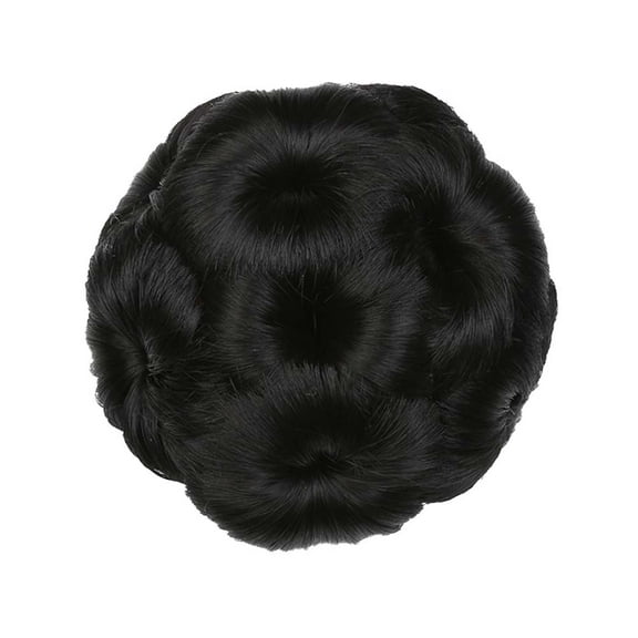 Farfi Faux Synthetic Hair Bun Extension Elastic Wavy Bridal Donut Chignon Hairpiece (Natural Black)