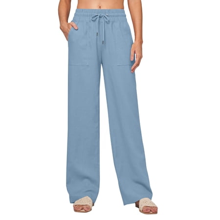 Nmnitkp Sweatpants Women Fashion Women s Pants Solid Color Stretch Waist Strap Drawstring Pocket Button Pants & Long Pants for Women Blue M