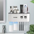 thumbnail image 1 of Toothbrush Holder Wall Mounted Toothbrush Holder for Bathroom with Automatic Toothpaste Dispensers Toothbrush Slots Magnetic Cups Cosmetic Drawer Organizer and Large Storage Tr, 1 of 7
