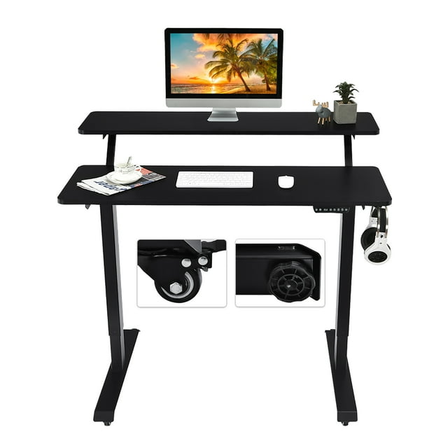 Costway Électrique 2-Tier Debout Bureau Mobile Siège Hauteur de Bureau Réglable