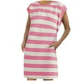 thumbnail image 2 of Sakmal Striped Casual Summer Dresses for Women Basic Loose Fit Comfort Fit Pink Sleeveless Long Shift Dress, 2 of 7
