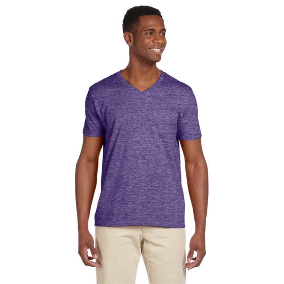 The Gildan Adult Softstyle 45 oz V-Neck T-Shirt - HEATHER PURPLE - S