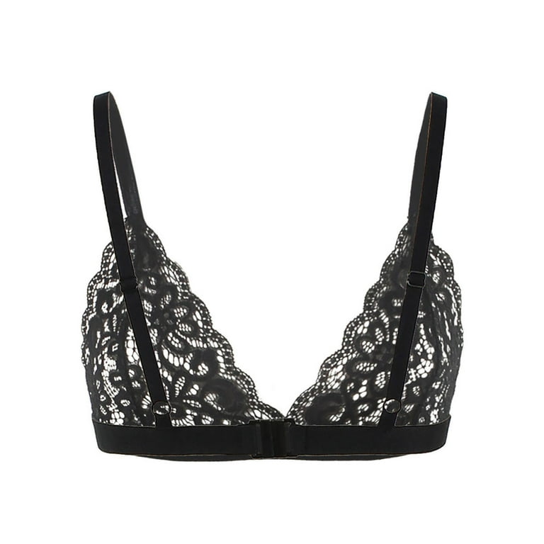 Lolmot Sexy Lingerie for Women Floral Lace Scalloped Trim Bras Lace Mesh  See-Through Lingerie