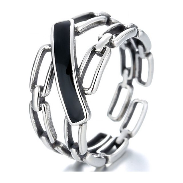 Anillo de compromiso para mujer S925, anillo vintage ajustable, anillo de boda con cadena de plata para mujer