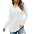 thumbnail image 3 of SWQZVT Women's Tops Long Sleeve Fall Shirts Women V Neck Casual Shirt Soft Tunic T Shirt Blouse Tops White Tee XL Size, 3 of 6