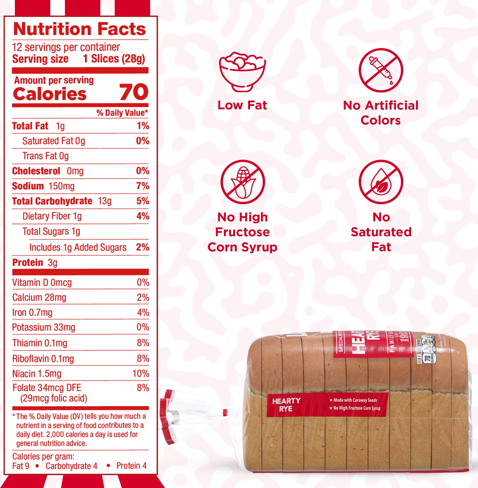 Lewis Bake Shop Hearty Rye Half Loaf Bread, 1/2 Loaf, 12 oz