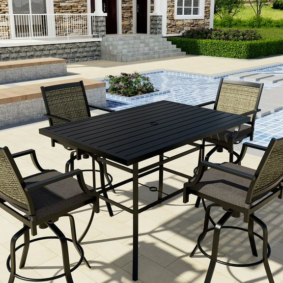 Mondawe Patio Dining Table 60"*40" Rectangular Outdoor Garden Bar Height Table Metal W/ 1.9" Umbrella Hole